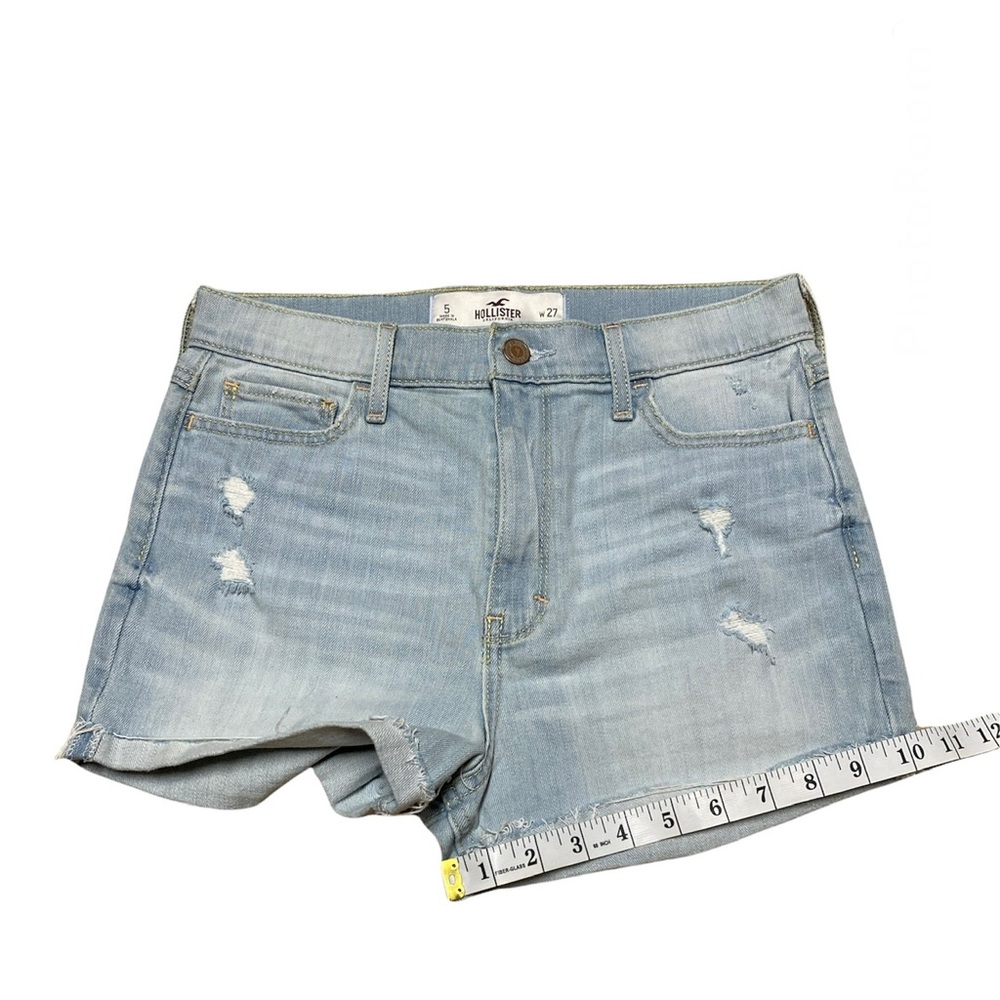 Hollister High Rise Jean Shorts Women’s 5 Light Wash Casual Distressed Denim - Picture 7 of 12